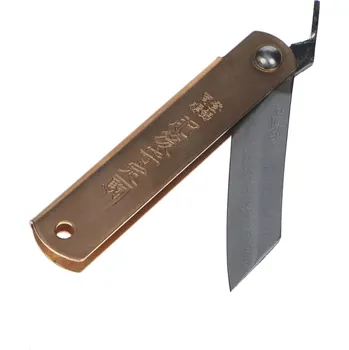 Pracovní nůž Japonský zavírací nůž NAGAO KANEKOMA Higonokami Warikomi z modré oceli Yasuki Aogami - 55 mm - hnědé pouzdro