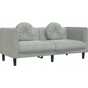 Pohovka Dvojmístná pohovka s polštáři, světle šedá, samet