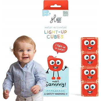 Senzorická kostka Glo Pals červená do koupele s LED podsvícením, 4 ks
