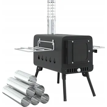 Krbová kamna Kamna do stanu, s komínem a skládacími nohami, černá ocel