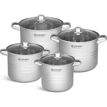 Sada hrnců Edenberg ocelové hrnce z nerezová ocel 8 dílů