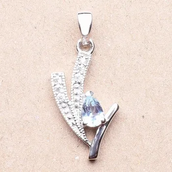 Přívěsek Přívěsek stříbrný s akvamarínem a zirkony ve tvaru lístku Ag 925 020160 AQ 2,0 cm, 2,3 g