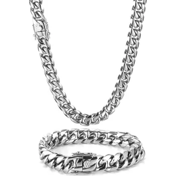 Souprava šperků Sada z chirurgické oceli náhrdelník + náramek Cubanos Stříbrný