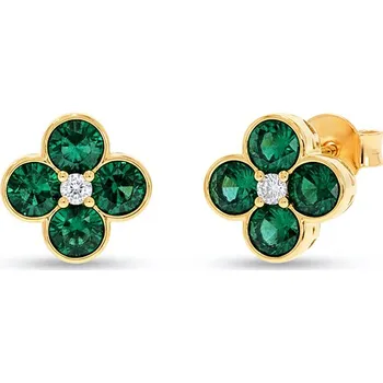 Náušnice Lab-grown smaragdové náušnice s diamanty, žluté zlato 14K IZLG1542 + dárkové balení LUXUS zdarma