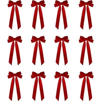 Vánoční dekorace 12 ks Vánoční mašličky 21 x 11 cm Textilní ozdoby na stromek a dekorace Sváteční látkové mašle pro výzdobu interiéru Vánoční dekorační doplňky červená