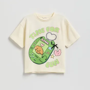 Reserved - Bavlněné tričko s potiskem Boffie & Poko - tělová - 507FT-02X - 507FT-02X-152