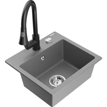 Granitový dřez MEXEN/S - Milo granitový dřez 1-miska včetně baterie Elia, šedá 6505-71-670101-70