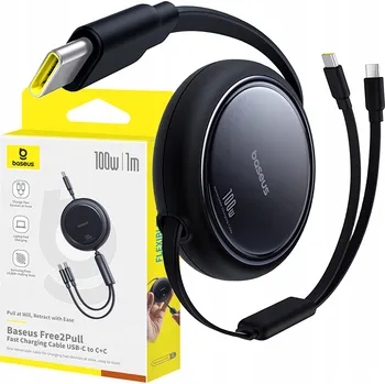 Datový kabel BASEUS Bright Mirror Series Navíjecí kabel USB-C na 2x USB-C 100W 1m černý