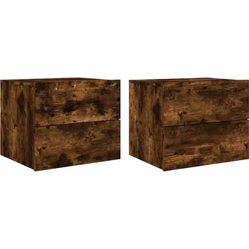 Noční stolek Nástěnné noční stolky s LED osvětlením 2 ks kouřový dub