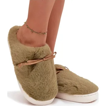 Dámské pantofle Dámské chlupaté PANTOFLE (bačkory) se zavazováním na MAŠLIČKA (mašli), pohodlné a teplé, zelené, velikost 36/37