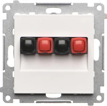 Elektrická zásuvka Zásuvka reproduktorová 2 násobná s popisným polem, pro připojení 2 reproduktorů, Simon 55 TGL2.01/111, bílá