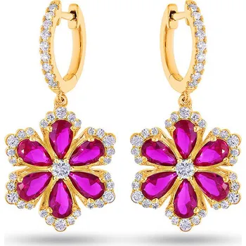 Náušnice Lab-grown diamantové náušnice s rubínmí Flower , žluté zlato 14k IZLG1544 + dárkové balení LUXUS zdarma