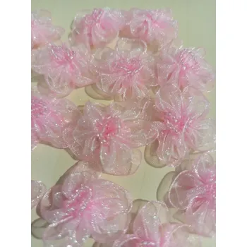 Stuha Květ s korálky - růžový