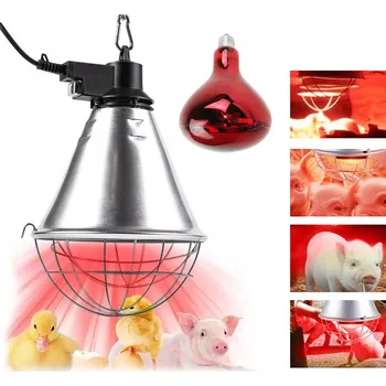 Infračervená výhřevná lampa ČERVENÁ s regulací, ochranný kryt PRO kuřata a selata