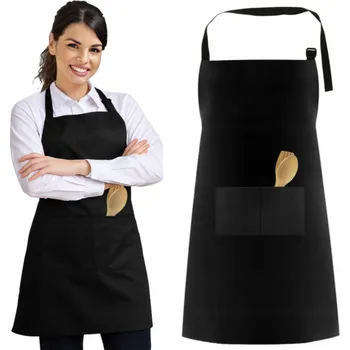 Kuchyňská zástěra Kuchyňská zástěra Aptel černá polyester 70x60 cm s kapsou