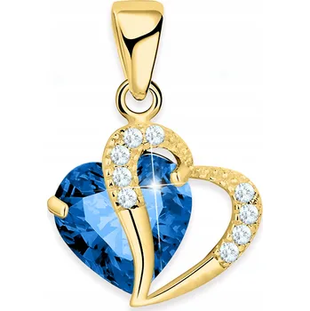 Přívěsek Zlatý přívěsek na řetízek Modré Křišťálové Srdíčko STŘÍBRO 925