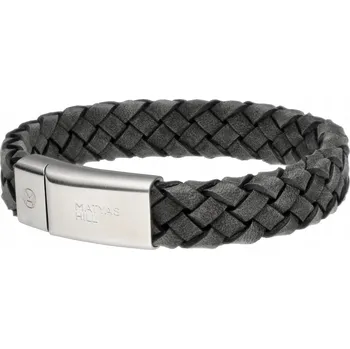 Náramek MATYAS HILL Pánský kožený náramek STRENGTH GREY 21,0 cm