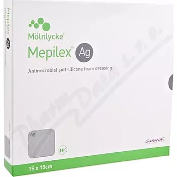 Krytí na ránu Mepilex Ag antikrob.pěn.silik.krytí 15x15cm 5ks