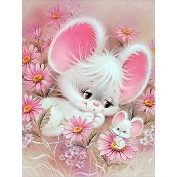 Diamantové malování Diamantové malování - Myšky v růžové - č. 751 35x45 cm