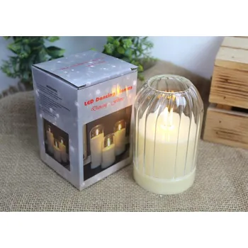 Svíčka LED svíčka ve sklenici s vroubkovaným vzorem a tancujícím plamenem 12 x 7,5 cm BÍLÁ SBU-