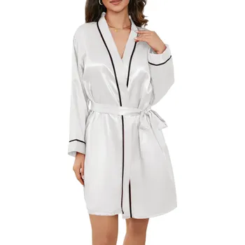 Dámský župan Dámský župan Elegantní lehký župan se zavazováním v pase na tkaničku Pohodlný jemný polyester pro domácí relaxaci ranní přípravy a večerní odpočinek bílá L