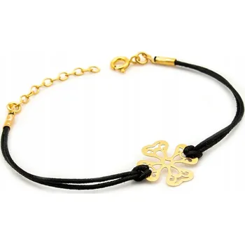 Náramek POZLÁCENÝ STŘÍBRNÝ NÁRAMEK Dámský Na Šňůrce ryzost 925 Ažurový Čtyřlístek