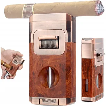 ZAPALOVAČ NA CIGÁRA S OŘEZÁVAČEM A DVOJITÝM HOŘÁKEM, REGULACE PLAMENE