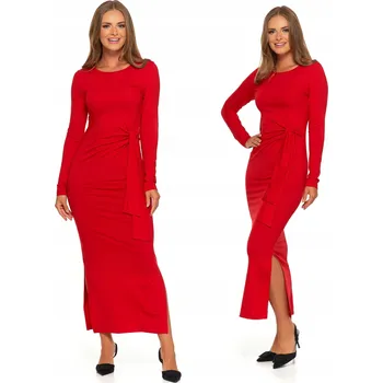 Dámské šaty Dámské midi ŠATY s rozparkem MORAJ ELEGANTNÍ klasické červené XS