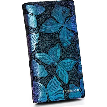 Peněženka Velká dámská kožená peněženka s modro-fialovými motýlky na magnet