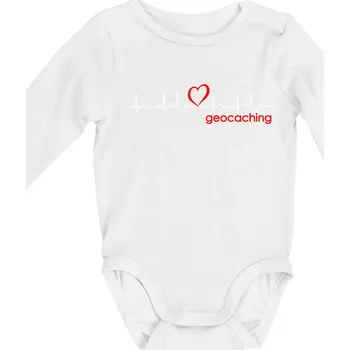 Kojenecké oblečení Moje srdce bije pro Geocaching -text - Body kojenecké s dlouhým rukávem - Dlouhý r. do 3 měs ( Bílá )