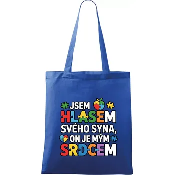 Nákupní taška Autismus - Jsem hlasem svého syna, on je mým srdcem - Taška bavlněná - 42 x 38 cm ( Královská modrá )