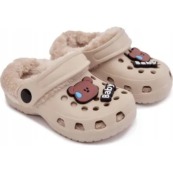 Pánské pantofle PANTOFLE ZATEPLENÉ KOŽEŠINOU S PŘIPÍNÁČKY KHAKI 27