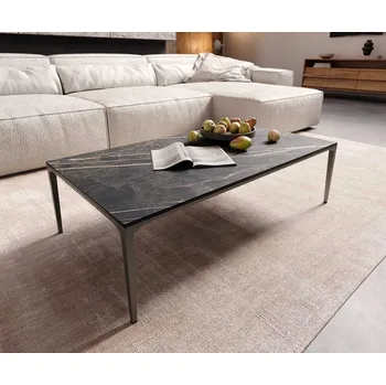 Konferenční stolek DELIFE Konferenční stolek Levente 110x60 cm keramika Laminam® Noir Desir hnědá podnož kov titanová barva