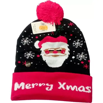 Čepice Zimní vánoční čepice s blikacími světly santa černá vel.UNI (7-15 let)