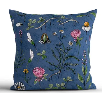 Povlak na dekorativní polštářek Bavlněný povlak na polštář Renforcé 40 × 40 cm - Herbář tmavě modrý