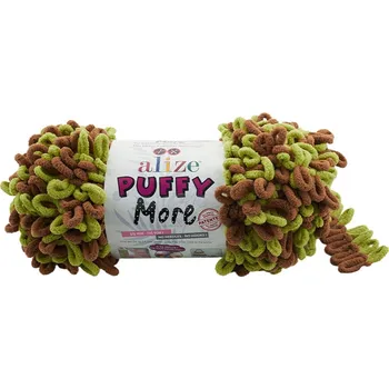 Příze Alize příze Puffy More 6545 světle zelená a hnědá