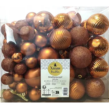 Vánoce VÁNOČNÍ BAŇKY SADA 100 KS NEROZBITNÉ Ø 6, 4, 3 CM MĚDĚNÁ BARVA - VÝPRODEJ