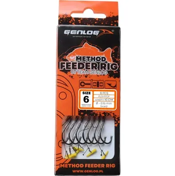 Rybářský háček Návazce GENLOG Method Feeder Rig s push stopem - háček BKK č. 6 šňůra 0.