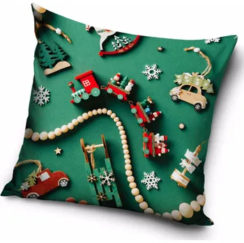 Bytový textil Vánoční povlak Dřevěný vláček 40x40 cm