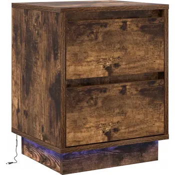 Noční stolek Noční stolek s LED páskou, kouřový dub, 39x34.5x50 cm