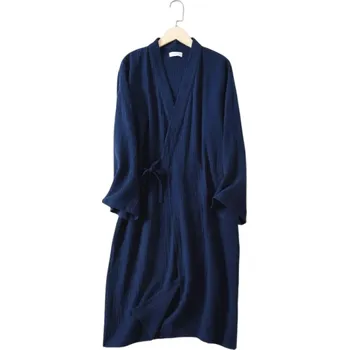Dámský župan Dámský kimono župan Lehký bavlněný župan se zavazováním v pase na tkaničku Pohodlný vzdušný střih pro domácí nošení ranní přípravy i večerní relaxaci tmavě modrá M