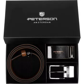 Opasek Peterson dárková kožená sada - pásek a dvě přezky Ron - Délka 125