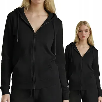 Dámská mikina Hladká Rozepínací Mikina dámská tepláková mikina s kapucí a kapsami, černá, velikost M