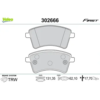 Brzdová destička Sada brzdových destiček, kotoučová brzda VALEO 302666