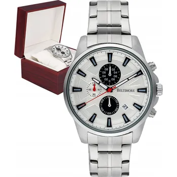 Hodinky Pánské hodinky náramek datumovka chronograf křemenný stříbrný Beltimore