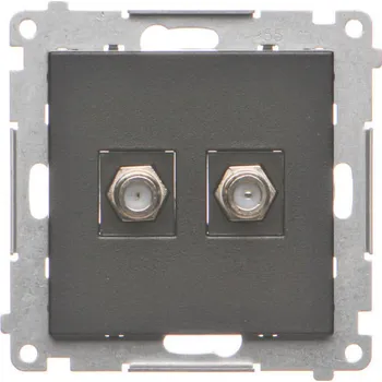 Elektrická zásuvka Zásuvka anténní 2 násobná typ „F”, pro jednotlivé instalace, Simon 55 TASF2.01/149, černá metalizovaná