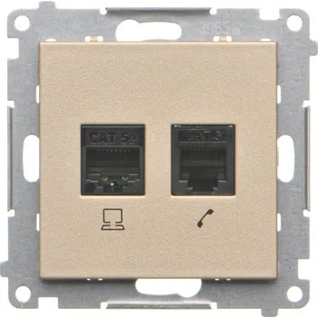 Elektrická zásuvka Zásuvka datová RJ45 kat. 5e + telefonní RJ12, Simon 55 T5F.01/144, champagne metalizovaná