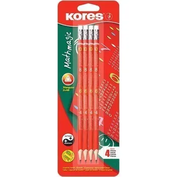 Grafitová tužka Kores Trojhranná tužka Mathmagic č. 2 = HB s gumou 4 ks