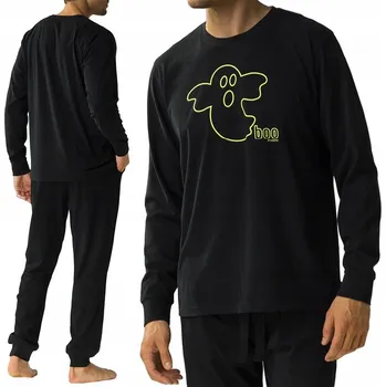 Pánské pyžamo ATLANTIC NMP-378 pánské pyžamo volného střihu s dlouhým rukávem SVÍTÍCÍ POTISK - L