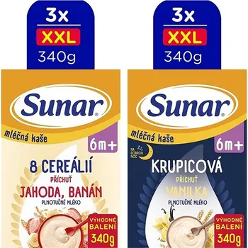 Sunar mléčná kaše XXL mix příchutí 6m+, 6× 340 g
